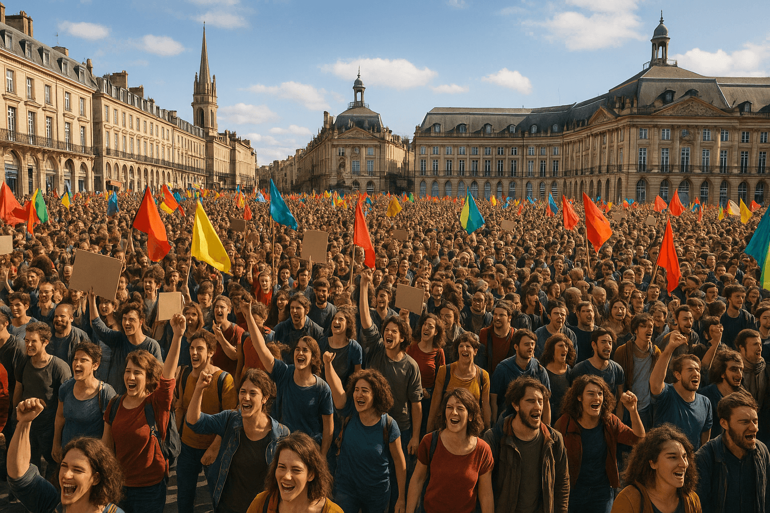 découvrez les images captivantes du centre-ville de bordeaux, animé par le passage de milliers de manifestants. plongez au cœur de cet événement vibrant et témoignage puissant de l'engagement citoyen.